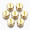 Alloy Enamel Beads, Cadmium Free & Lead Free, Flat Round with Initial Letters, Light Gold, Gold, Letter.I, 8x4mm, Hole: 1.5mm