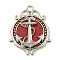 Alloy Pendants, with Imitation Leather, Platinum, Flat Round with Anchor, FireBrick, 39.5x31.5x5mm, Hole: 3.5mm