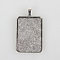 Tibetan Style Alloy Pendant Cabochon Settings, Cadmium Free & Lead Free, Plain Edge Bezel Cups, Rectangle, Antique Silver, Tray: 23x33mm, 44x25x2mm, Hole: 4x7mm