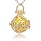 Golden Tone Brass Hollow Round Cage Pendants, with No Hole Spray Painted Brass Round Ball Beads, Champagne Yellow, 36x25x21mm, Hole: 3x8mm