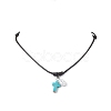Adjustable Dyed Synthetic Turquoise with Round Plastic Imitation Pearl Cross Pendant Black Waxed Polyester Cord Necklaces for Women NJEW-JN05384-01-2