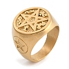 Round with Star 304 Stainless Steel Signet Rings for Unisex RJEW-Z076-07G-01-4