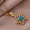 Vintage 304 Stainless Steel & Synthetic Turquoise Flower Pendant Necklaces with Crystal Rhinestone for Women LS-RQ4537-1