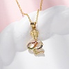 Brass Micro Pave Colorful Cubic Zirconia Snake Pendant Necklaces NJEW-S438-02H-G-2