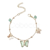 Round 6mm Natural Green Aventurine & Butterfly Glass Charm Bracelets X1-BJEW-TA00525-1