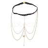 Brass Clear Cubic Zirconia Layered Sun Butterfly Tassel Thigh Leg Chains AJEW-AN00638-4