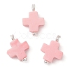 Synthetic Coral Dyed Pink Cross Charms PALLOY-JF04223-02-1
