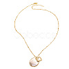 Brass & Natural Paua Shell Flat Round with Heart Pendant Necklaces for Women WG481B6-01-2