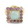 Natural Amazonite & Amethyst Rectangle Adjustable Ring RJEW-B030-01B-02-3