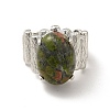 Natural Unakite Oval Open Cuff Ring RJEW-P082-03P-12-3