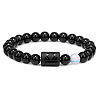 12 Constellations Protetion Aquamarine & Black Obsidian Round Beads Stretch Bracelets for Men Women WG083ED-03-1