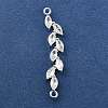 Brass Pave Clear Cubic Zirconia Leaf Links Connector Charms KK-Z156-15S-1