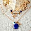 Alloy Starfish Coconut Tree & Oval Resin Pendant Double Layer Necklaces FS-WGC9AA5-01-2