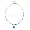 2Pcs 2 Styles Blue K9 Glass Teardrop Heart Pendant Electroplated Glass Faceted Rondelle Beaded Necklaces NJEW-JN05751-5