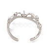 Branch Leaf Rack Plating Brass with Clear Cubic Zirconia Open Cuff Ring Settings KK-G455-12P-3