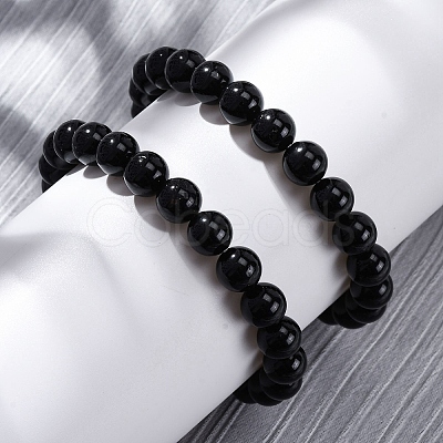 Natural Tourmaline Round Beaded Stretch Bracelets for Men Women BJEW-G743-01A-1