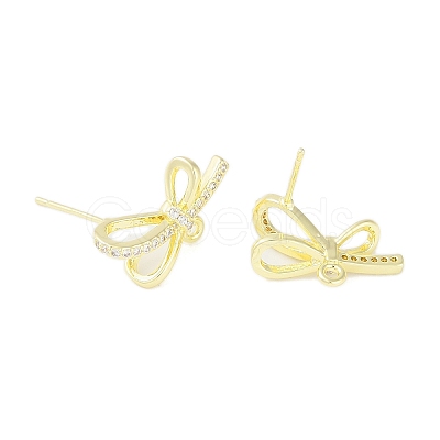 Left and Right Brass Pave Clear Cubic Zirconia Stud Earring Findings KK-F875-02G-1