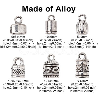 120Pcs 6 Styles Tibetan Style Alloy Cord Ends TIBE-CJ0001-29-1