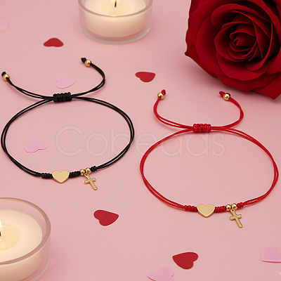 2Pcs Brass Heart & Cross Double Layered Couple Bracelet Set WL1100-3-1