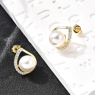 Teardrop Brass Micro Pave Clear Cubic Zirconia Stud Earrings EJEW-C154-04G-1