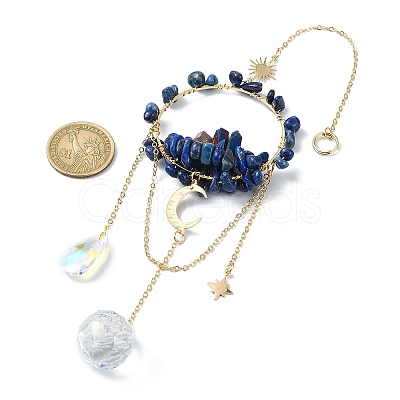Natural Lapis Lazuli & Dyed Natural Quartz Crystal with Glass Pendant Decorations HJEW-TA00123-02-1
