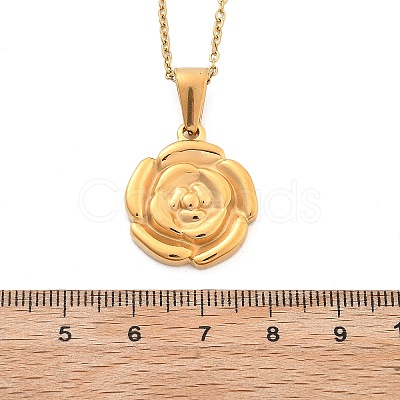 304 Stainless Steel Rose Pendant Necklaces for Women NJEW-S439-01A-G-1