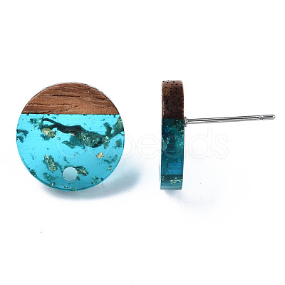 Transparent Resin & Walnut Wood Stud Earring Findings MAK-N032-007A-F01-1