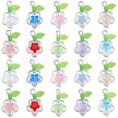 50Pcs Glass Flower Pendants FIND-SC0020-56-1