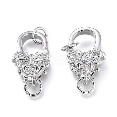 Brass Micro Pave Clear Cubic Zirconia Lobster Claw Clasps ZIRC-Q024-20P-1