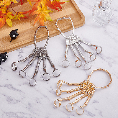 3Pcs 3 Colors Alloy Skeleton Full Hand Ring Bracelets Set BJEW-AN0001-21-1