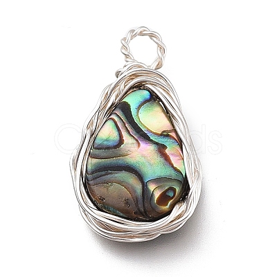 Natural Abalone Shell/Paua Shell Pendants X-PALLOY-JF00477-02-1