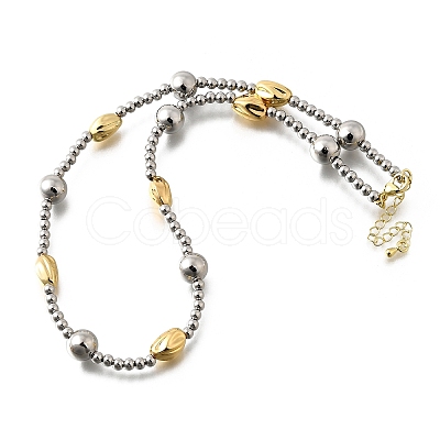 Two Tone Brass Round and Oval Beaded Necklaces NJEW-D314-08PG-1