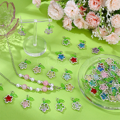 50Pcs Glass Flower Pendants FIND-SC0020-56-1