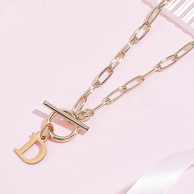 304 Stainless Steel Letter Pendant Necklaces NJEW-LP0001-52D-G-1