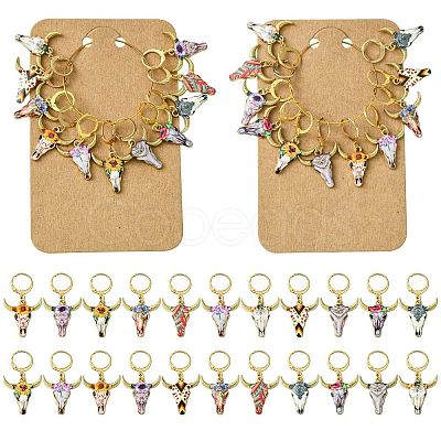 Cattle Alloy Enamel Pendant Locking Stitch Markers HJEW-CJ00032-1