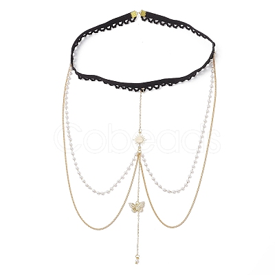 Brass Clear Cubic Zirconia Layered Sun Butterfly Tassel Thigh Leg Chains AJEW-AN00638-1