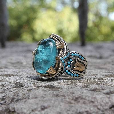 Oval Alloy with Glass Finger Rings FS-WG0E890-04-1