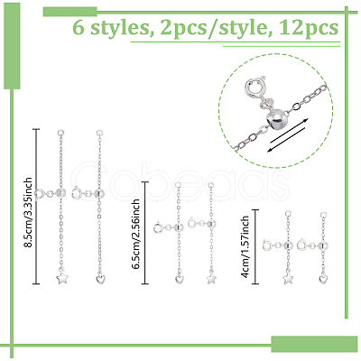 12Pcs 6 Styles Brass Ends with Chain FIND-NB00003-1