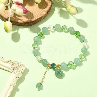 Natural Green Aventurine & Glass Beaded Stretch Bracelet BJEW-TA00308-1