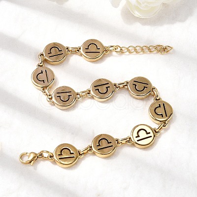 12 Constellations 304 Stainless Steel Link Chain Bracelets BJEW-I239-01G-02-1
