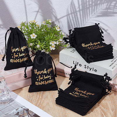 30Pcs Jute Cloth Drawstring Bags with Gold Stamping Thank You for Being ABAG-GO0001-05-1