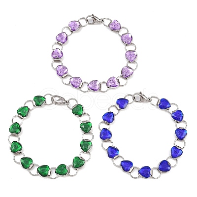 304 Stainless Steel and Glass Link Chain Bracelets for Women GL-T001-01A-1
