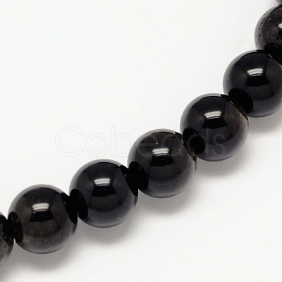 Grade AA Natural Golden Sheen Obsidian Round Beads Strands G-L275-01-8mm-1