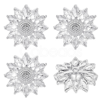 4Pcs 1-Hole Brass Pave Clear Cubic Zirconia Buttons BUTT-MA0001-15A-P-1