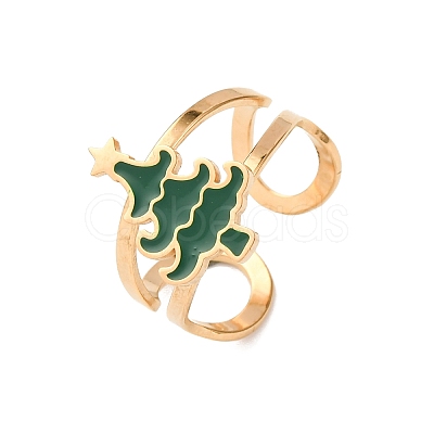 304 Stainless Steel with Enamel Cuff Rings for Women RJEW-Z116-01G-02-1