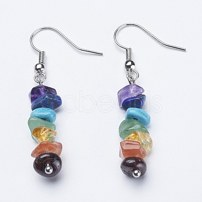 Natural & Synthetic Mixed Gemstone Dangle Earrings X-EJEW-JE02291-1