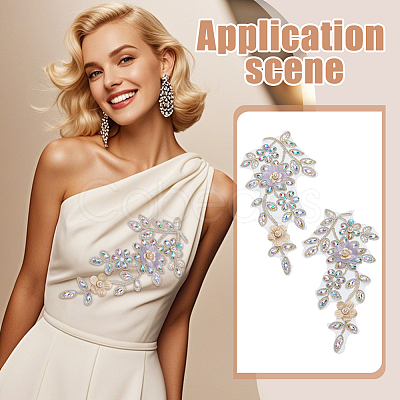 2Pcs 2 Styles Flower Polyester & Glass & Plastic Pearl Embroidery Sew on Ornament Accessories PATC-FG0003-42-1