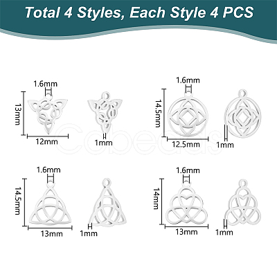 16Pcs 4 Styles 316 Surgical Stainless Steel Charms STAS-UN0058-25-1