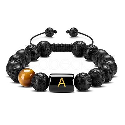 Natural Tiger Eye & Lava Rock Round Beads Adjustable Bracelets TV6214-1-1