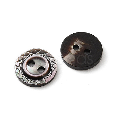 Natural Black Lip Shell Flat Round Buttons with Carved Rim LS-SH-CBA18B6-02B-06-1